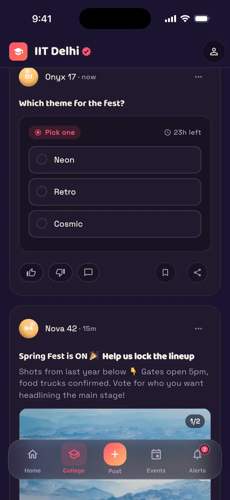 A poll in the Offcampuz college feed, open for votes.