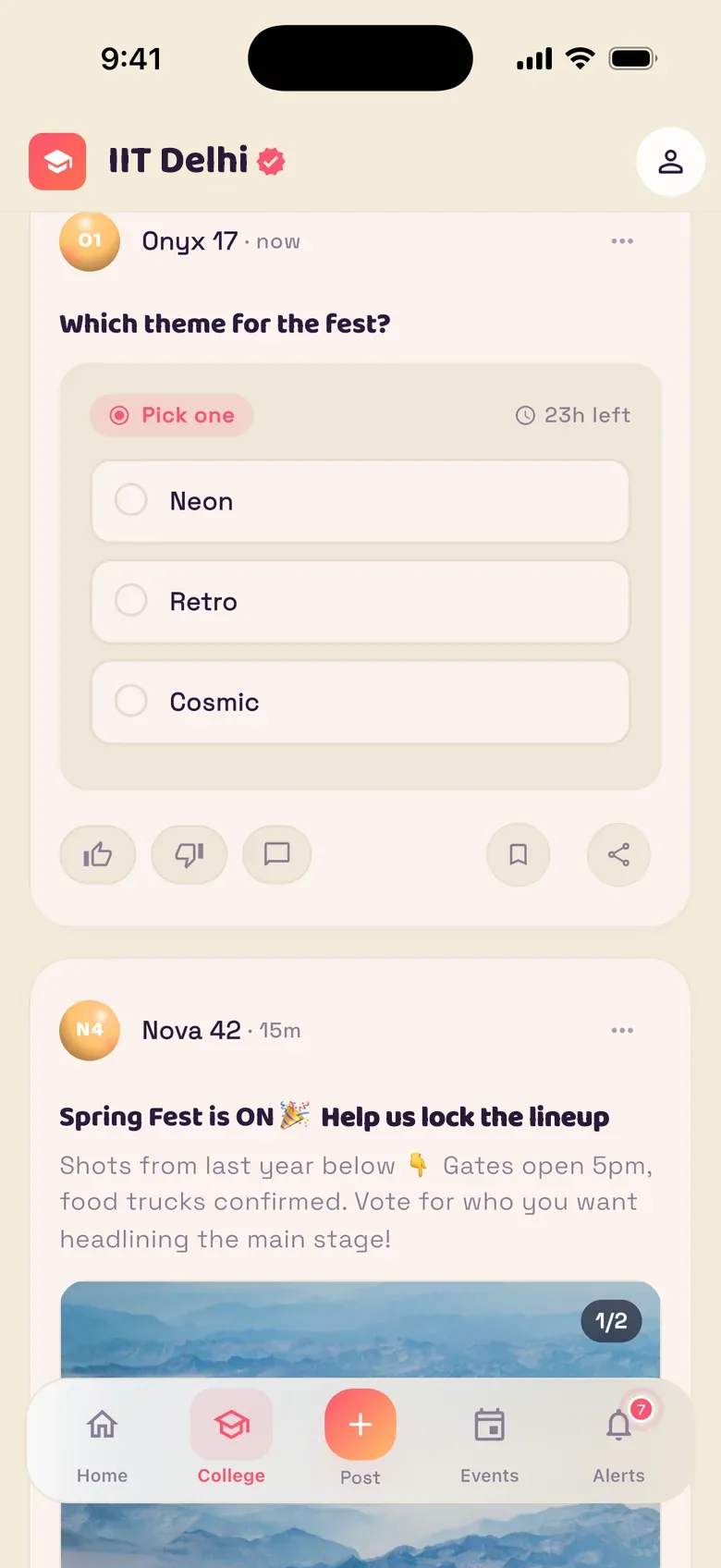 A poll in the Offcampuz college feed, open for votes.